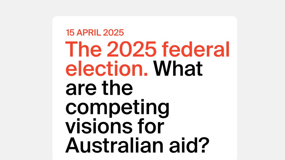 Development Intelligence Lab (@devintellab) on Twitter photo This week, on the Intel, we asked "The 2025 federal election. What are the competing visions for Australian aid?"
👉 Independent Federal Member for Goldstein's <a href="/zdaniel/">Zoe Daniel MP (she/her)</a>
👉 <a href="/SavetheChildren/">Save the Children US</a>'s Mat Tinkler
👉 <a href="/FredHollows/">Fred Hollows</a> Jack Hennessy
Explore the responses: This week, on the Intel, we asked "The 2025 federal election. What are the competing visions for Australian aid?"
👉 Independent Federal Member for Goldstein's <a href="/zdaniel/">Zoe Daniel MP (she/her)</a>
👉 <a href="/SavetheChildren/">Save the Children US</a>'s Mat Tinkler
👉 <a href="/FredHollows/">Fred Hollows</a> Jack Hennessy
Explore the responses: