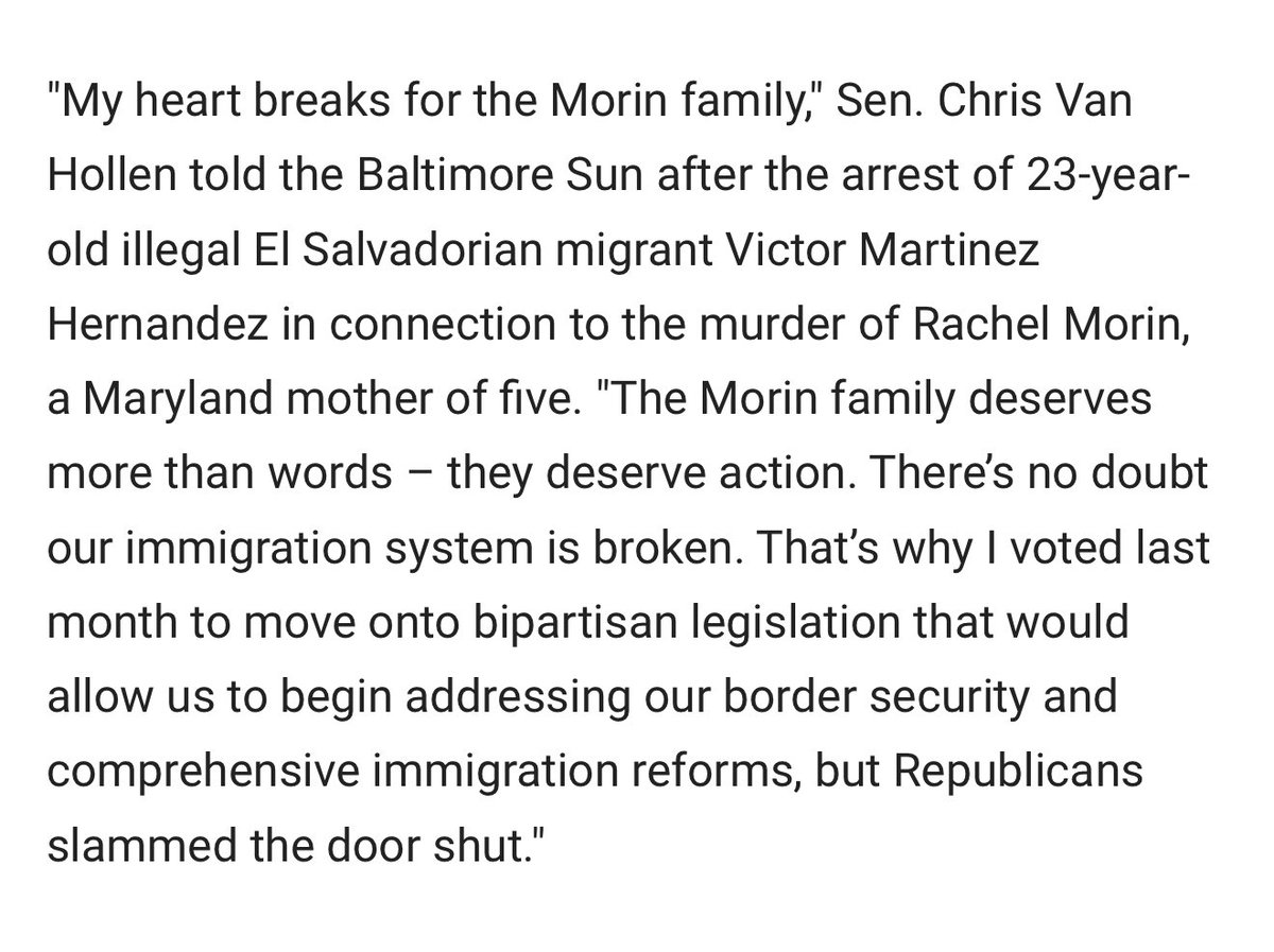 greg_price11's tweet image. When Rachel Morin, an actual Maryland mother was killed by an illegal gang member, the only thing Chris Van Hollen did was give a statement to a news outlet.

But when an illegal from El Salvador gets deported, he’s ready to fly down there to free his “constituent.”