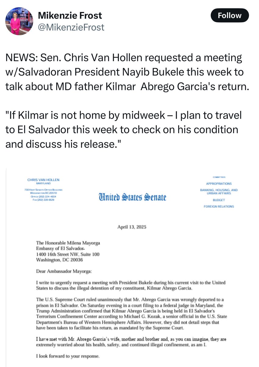 greg_price11's tweet image. When Rachel Morin, an actual Maryland mother was killed by an illegal gang member, the only thing Chris Van Hollen did was give a statement to a news outlet.

But when an illegal from El Salvador gets deported, he’s ready to fly down there to free his “constituent.”