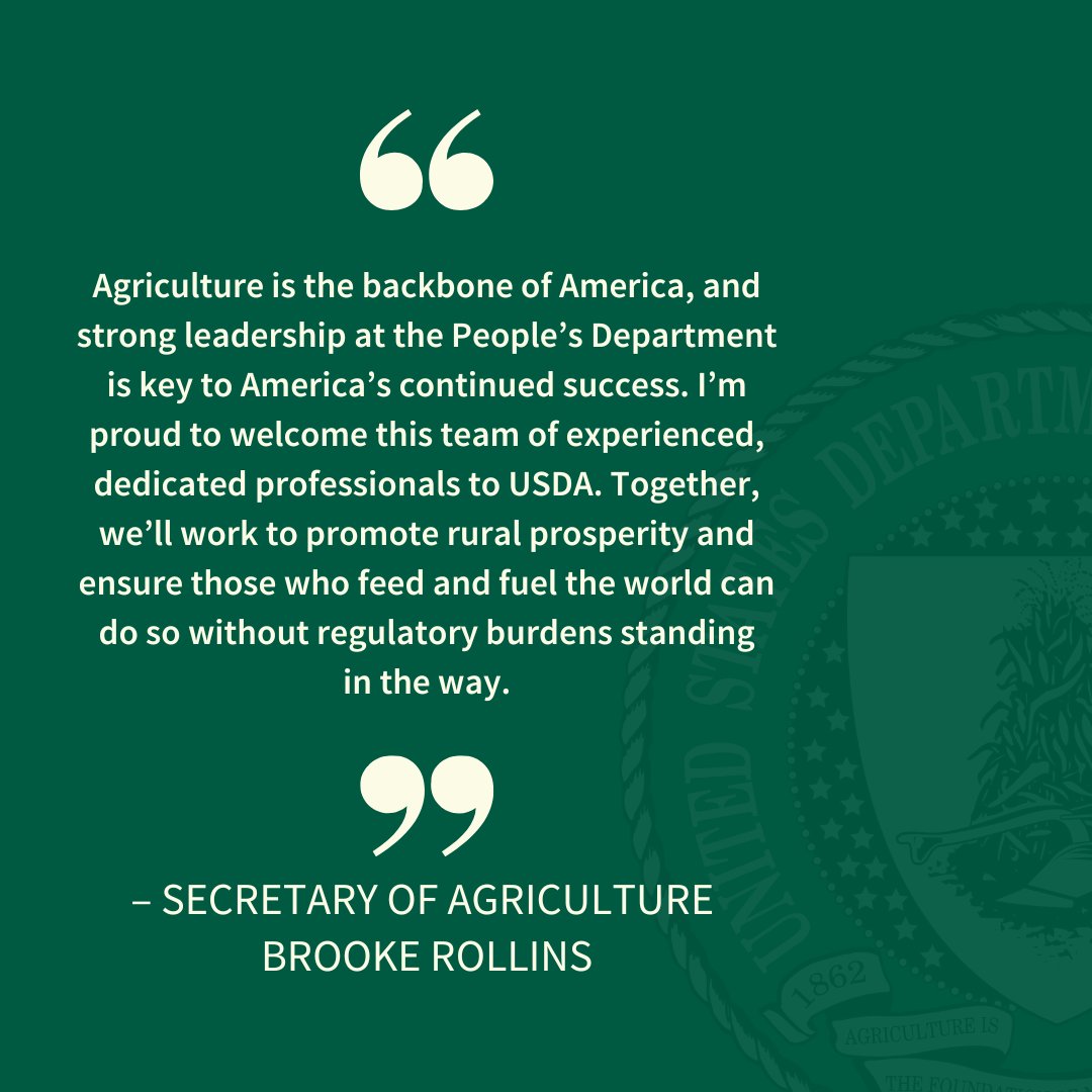 Dept. of Agriculture (@usda) on Twitter photo Congratulations to the latest presidential appointees who have been selected to implement <a href="/POTUS/">President Donald J. Trump</a>' America First agenda at USDA, ensuring the needs of America’s farmers, ranchers, and producers remain a top priority. usda.gov/about-usda/new… Congratulations to the latest presidential appointees who have been selected to implement <a href="/POTUS/">President Donald J. Trump</a>' America First agenda at USDA, ensuring the needs of America’s farmers, ranchers, and producers remain a top priority. usda.gov/about-usda/new…
