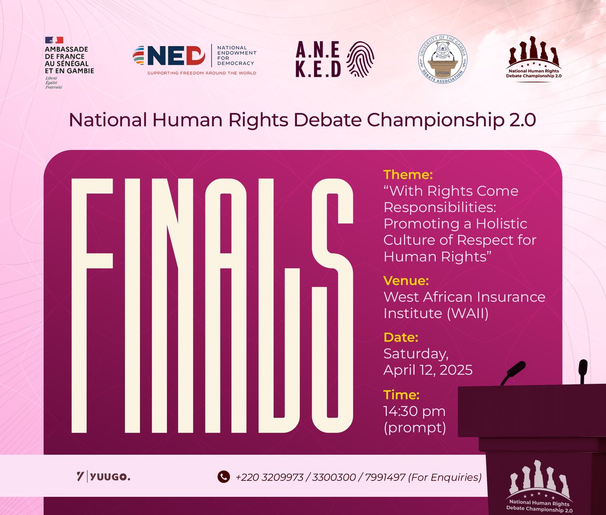 Supported by <a href="/theANEKED/">A.N.E.K.E.D</a> , the National Human Rights Debate Championship organized by the <a href="/utg_da/">University of The Gambia Debate Association(UTGDA)</a> came to an end on 12 April. 

The objective of the championship was to place students at the center of human rights discourse. 

We are honored to have supported with the branding 🎨