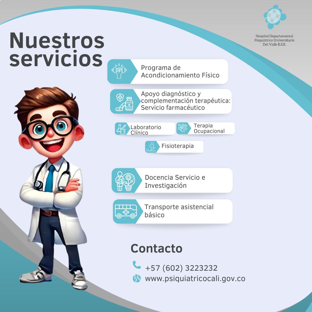 Nos complace presentar nuestro  Portafolio de Servicios actualizado
🔍 Descubre toda nuestra oferta especializada en salud mental:
📲 Consulta cada uno de nuestros servicios en nuestra página web psiquiatricocali.gov.co