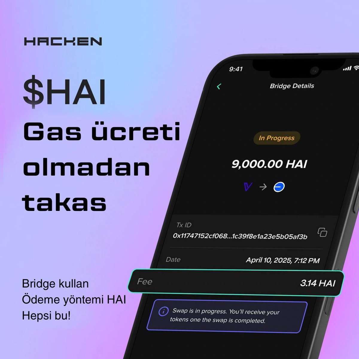 hackenturkey's tweet photo. 💫 $HAI ile Gaz ücretlerine son.

Vechain’de $VTHO, Base’de $ETH gerekliliği ortadan kalktı — artık takaslarınız için herhangi bir ücrete gerek yok.

Fee'siz $HAI takas özelliği yayında.

VeChain’den Base’e sadece tek tıkla köprü kurabilir, işlem ücretlerini yalnızca $HAI ile gerçekleştirebilirsiniz.

Detaylı bilgi için aşağıya göz atın 👇