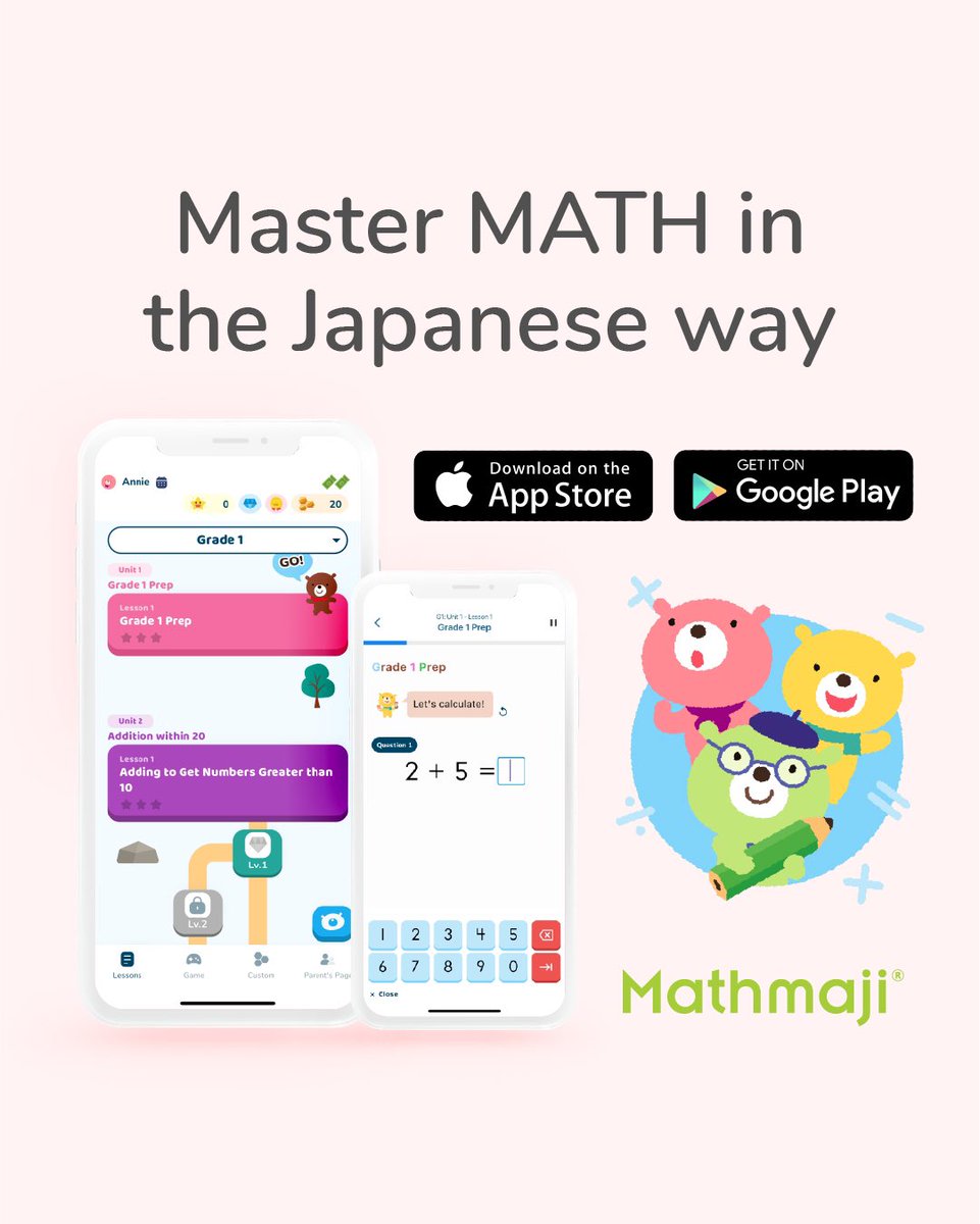 mathmaji_usa's tweet image. Master math the fun way—the Japanese way!🚀 Let your child explore learning through games, cute characters, and bite-sized lessons with #mathmaji 🐻📚 

#mathmadefun #kidslearning #mathlearning #homeschoolfun #homeschooling #learnmath #mathmadeeasy
