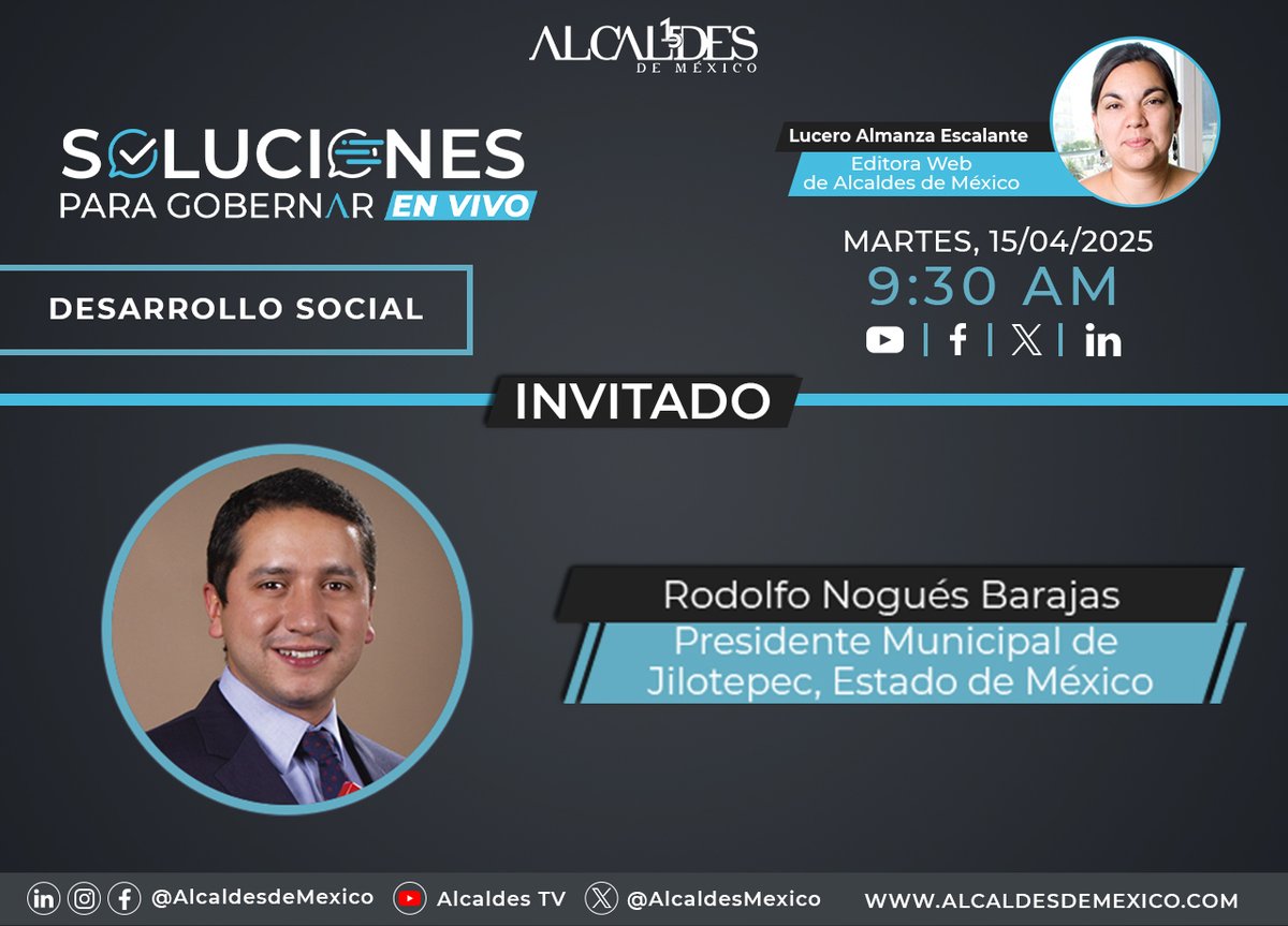 El Presidente Municipal de #Jilotepec, #Edomex, <a href="/RodolfoNogu/">Rodolfo Nogués</a>, nos acompañará mañana, 15 de abril en #SolucionesParaGobernar. ¡No te lo pierdas!