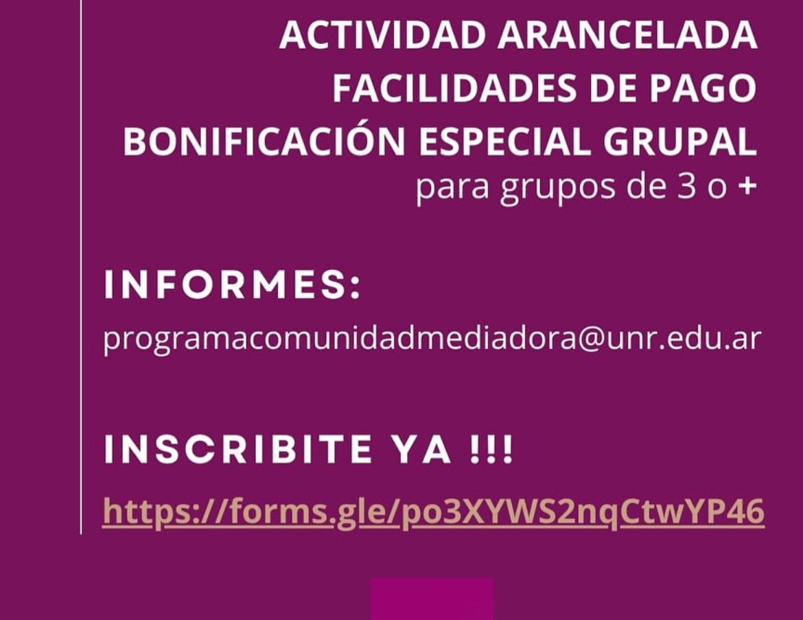 #Mediacion / Inscríbete al curso virtual de mediación comunitaria de la Universidad de Rosario. Si deseas más información comunícate a:👇programacomunidadmediadora@unr.edu.ar