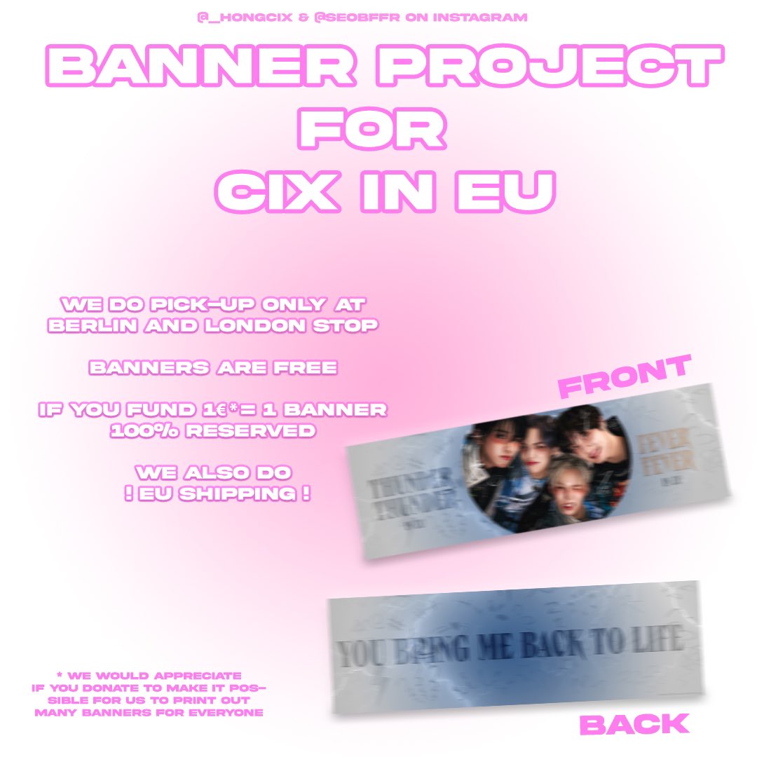 seobffr's tweet photo. ˚ ୨୧ ⋆ ˚。BANNER PROJECT FOR CIX ˚୨୧˚
★ me and my friends are planning a banner project for #CIXinEurope (berlin and london)
★ the banners are for free but we appreciate donations as it helps us with the production
★ 1 donation = 1 guaranteed banner !! https://t.co/uaV7X0nx0d