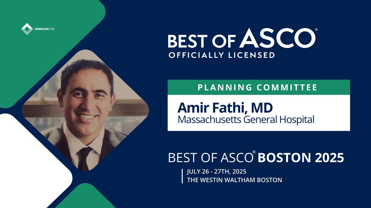 Horizon CME (@horizoncme) on Twitter photo 🔔We're thrilled to have planning committee member Dr. Amir Fathi (of <a href="/MGHCancerCenter/">Mass General Cancer Center</a>) with us this July for Best of ASCO® Boston!
Join us for this two-day, Official Annual Meeting Review of the American Society of Clinical Oncology® (ASCO®)!
🌐REGISTER TODAY: 🔔We're thrilled to have planning committee member Dr. Amir Fathi (of <a href="/MGHCancerCenter/">Mass General Cancer Center</a>) with us this July for Best of ASCO® Boston!
Join us for this two-day, Official Annual Meeting Review of the American Society of Clinical Oncology® (ASCO®)!
🌐REGISTER TODAY: