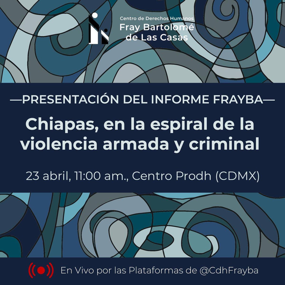 Les esperamos en la presentación de nuestro informe Frayba <<Chiapas, en la espiral de la violencia armada y criminal>>

🗓️ 23 de abril, ⏰ 11 am., 📍centroprodh (CDMX)

Participan:
- Dora Roblero, Dolores González, Santiago Aguirre, y Violeta Nuñez

⭕️ En vivo en redes Frayba