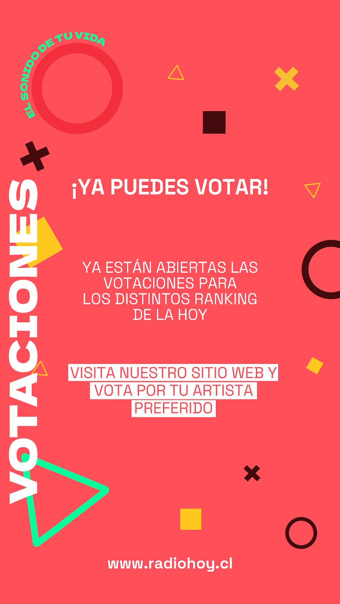radiohoycl's tweet photo. Ya estan abiertos los Ranking de Radio Hoy.    

Vota por tu favorito y elige los temazos de la semana en la Hoy                                                      

#promocionales #radio #chile #fanaticadamundial #musicachilena #musicainternacional #musicaespañola https://t.co/2YVcoPEcLk