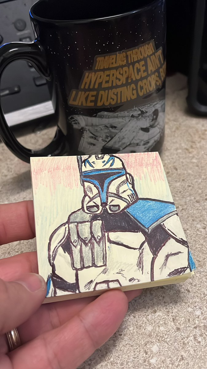 JeffFromWV's tweet image. Conference call post it note sketch : Rex!

#swtwt #StarWars #captainrex #CloneWars