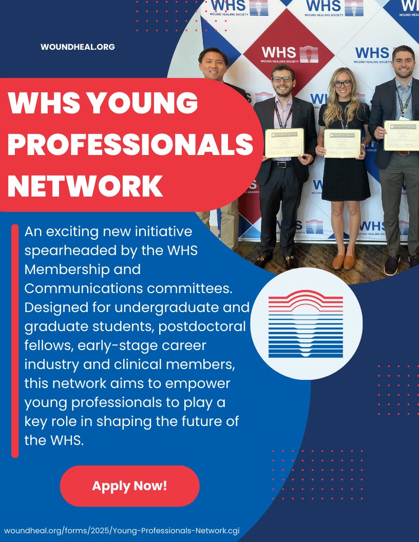 🚀 Excited to launch the WHS Young Professionals Network (YPN)—a new space for students, postdocs &amp; early-career pros to connect, grow &amp; lead in wound healing.

👉 Join now: woundheal.org/forms/2025/You…

#WHSYPN #WHS #WoundHeal