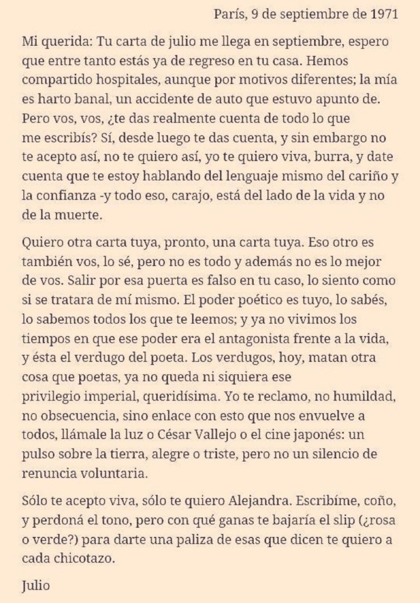 Aquí va una carta para leer con el corazón arrugado. Esta es la carta que le envió Julio Cortázar a su amiga la poeta Alejandra Pizarnik un año antes de que ella se suicidara.