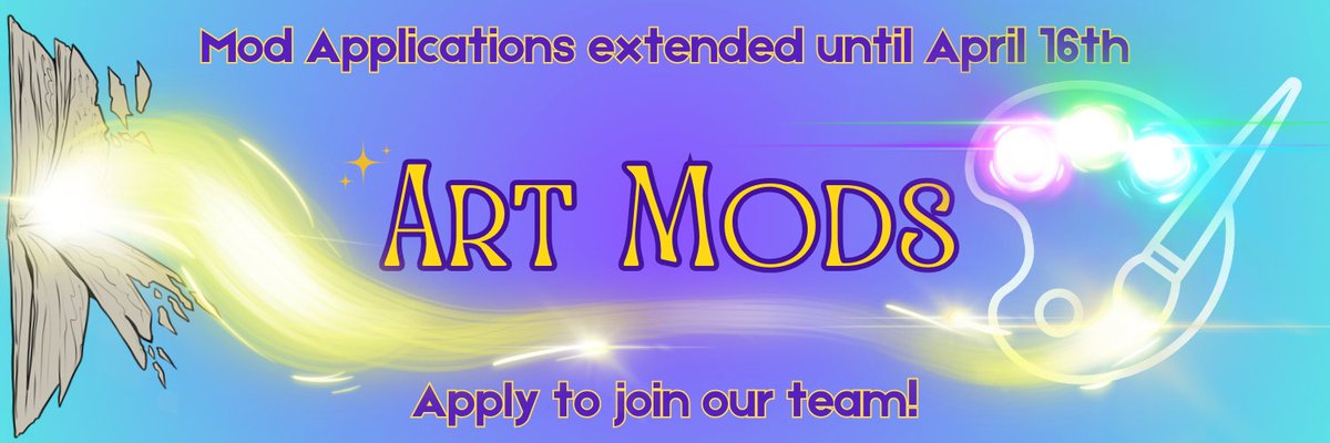 📖💫 Art Moderator Applications Extended 💫📖

We have extended our deadline for Art Mod applications until April 16th!

You do NOT need to have prior experience to apply! We encourage any and all applicants to fill out our form! 

🔗🔽