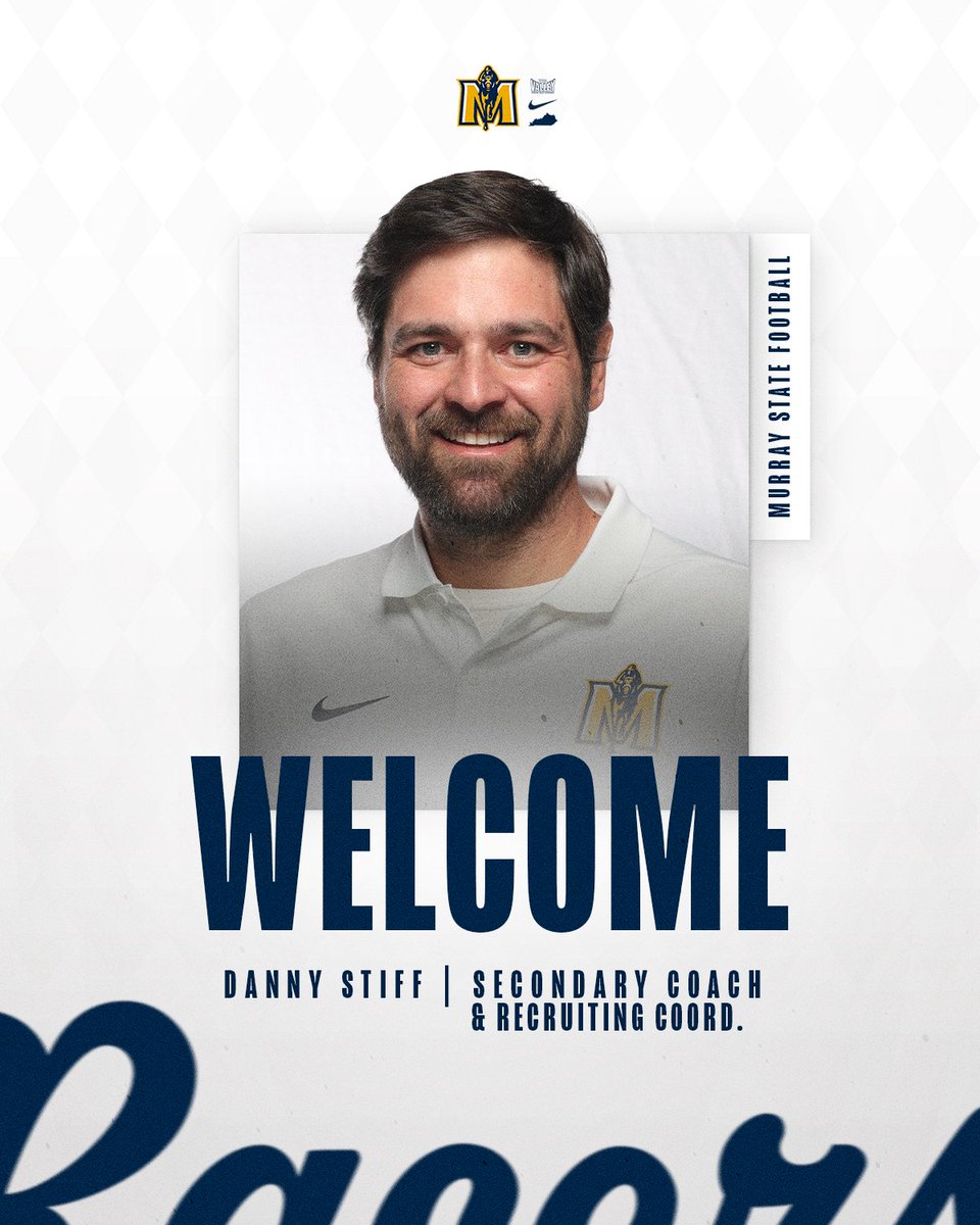 Murray State Football (@racersfootball) on Twitter photo Welcome to the Racer Family❗️
➡️ <a href="/CoachStiff/">Danny Stiff</a> // Secondary Coach & Recruiting Coordinator
#GoRacers🏇 Welcome to the Racer Family❗️
➡️ <a href="/CoachStiff/">Danny Stiff</a> // Secondary Coach & Recruiting Coordinator
#GoRacers🏇