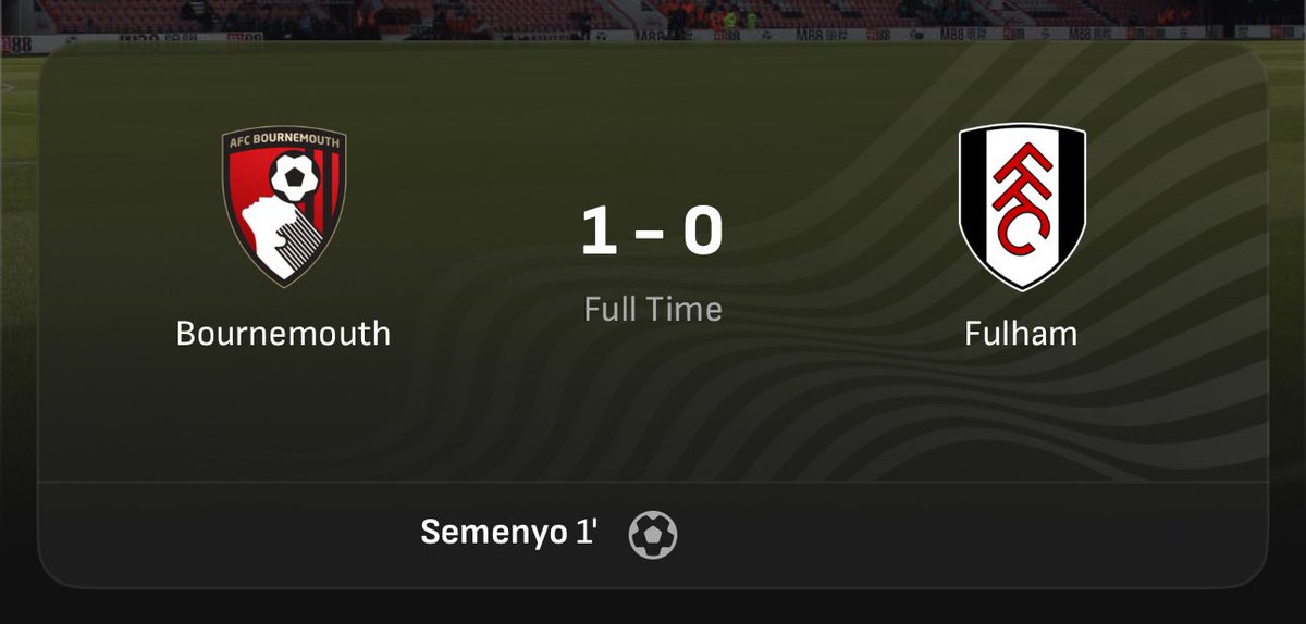 WEFOOTBALL777's tweet photo. 2024-25 PREMIER LEAGUE MATCHWEEK 32
Mon 14 Apr 20:00 UKT -  Bournemouth vs Fulham full-time results 
#wefootball777 #football #PremierLeague #EPL #matchweek32
#AFCBournemouth #FulhamFC https://t.co/xZ7lWU8rte
