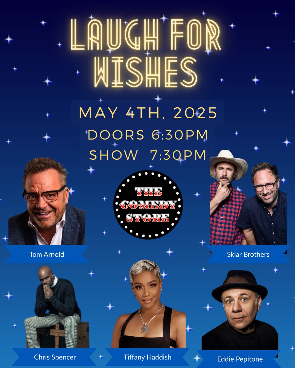 Make-A-Wish LA (@makeawishla) on Twitter photo Ready for a night of big laughs and even bigger hearts? 💙🎤 Join us May 4th at the legendary <a href="/TheComedyStore/">The Comedy Store</a> for Laugh for Wishes, a comedy night benefiting Make-A-Wish LA!
🎟️ Grab your tickets now: wish.org/la/laughforwis…
Let’s turn laughs into wishes ✨ #LaughForWishes Ready for a night of big laughs and even bigger hearts? 💙🎤 Join us May 4th at the legendary <a href="/TheComedyStore/">The Comedy Store</a> for Laugh for Wishes, a comedy night benefiting Make-A-Wish LA!
🎟️ Grab your tickets now: wish.org/la/laughforwis…
Let’s turn laughs into wishes ✨ #LaughForWishes