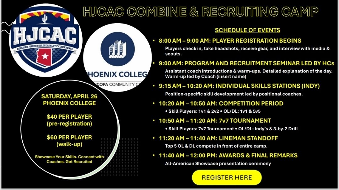 🚨🚨Updated🚨🚨the answer to AZ JUCO Issue! Dont hang up the cleats!
Uncommitted 2025/2026 HJCAC Tryout registration is here...payment link goes out tomorrow...$40 early bird or $60 walk up! April 26th 8am-12...cleats, shorts, shirt, water, sunscreen!
1drv.ms/b/c/C7C497BAA7…