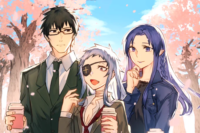 skebで花糸シアさん( )にFateのイラストを描いていただきました!メディアさんと葛木先生、それからスピンオフ作品の「花のみやこ」に出てくる葛木先生の娘の葛木亜魅で親子団欒的なイラストです。素敵なイラストありがとうございました! 