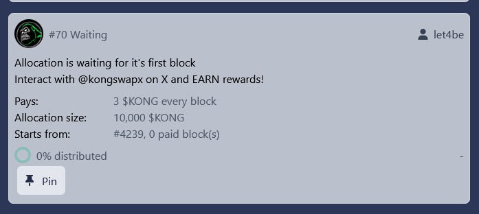 A new allocation of $KONG is now live on <a href="/realclownicp/">$CLOWN on ICP</a>  Social Mining Dapp

Earn $KONG rewards by interacting with <a href="/KongSwapX/">KongSwap 🦍</a> 

🦍