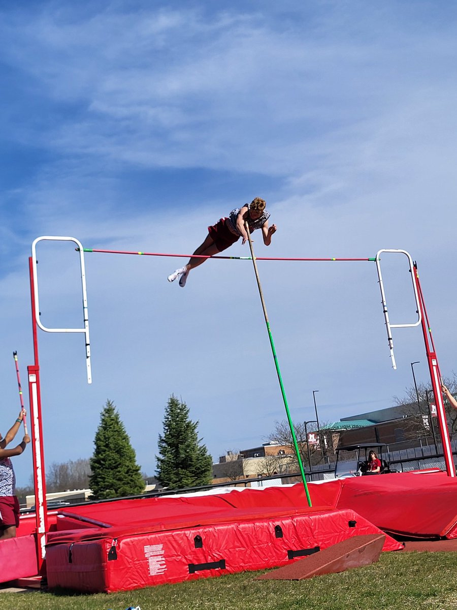 Three seniors over 12 feet today in the Pole Vault! Liam Bell, Jack Stine and Owen "Pip" Gilliam setting the tone for our team. #MilfordPride  #SoarSeniors