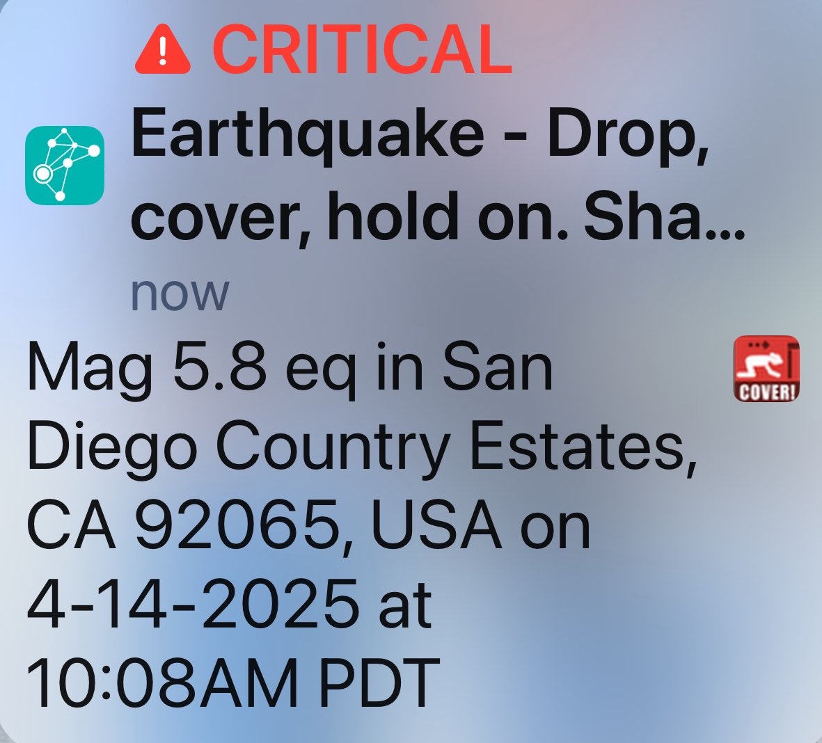 Anyone else get this then feel it? My family was in Oceanside and they got it as they felt it!  Download the MyShake app! #BePrepared #LAQuake