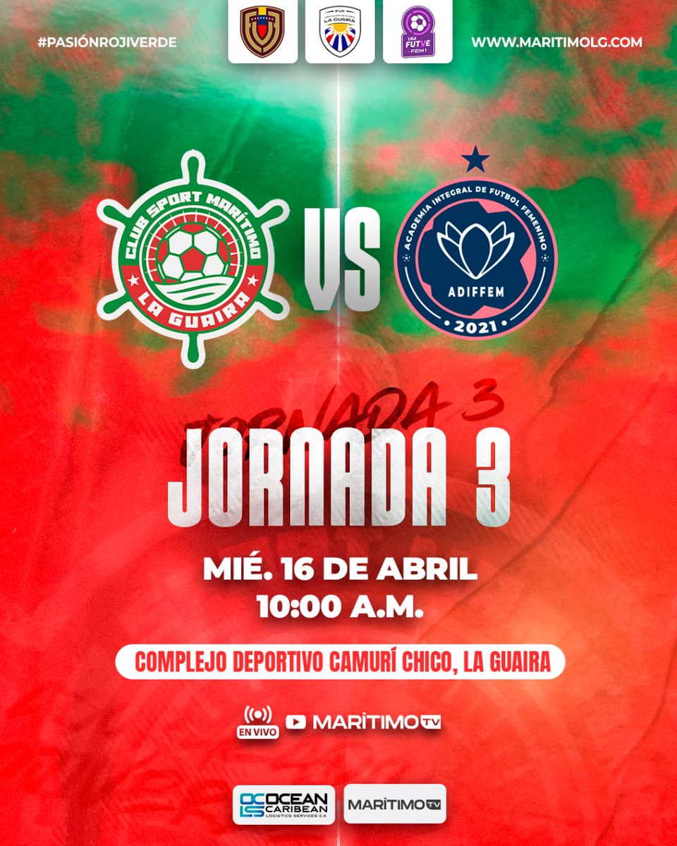 Nuestras chicas debutan en casa🥅

Vamos a apoyarlas 🆚 Adiffem⚽ con transmisión de nuestro canal de Youtube Marítimo TV 📺 

#PasiónRojiverde 
#Porlos3Puntos 
#Fecha3 
#FutveFem 
#LaGuaira
