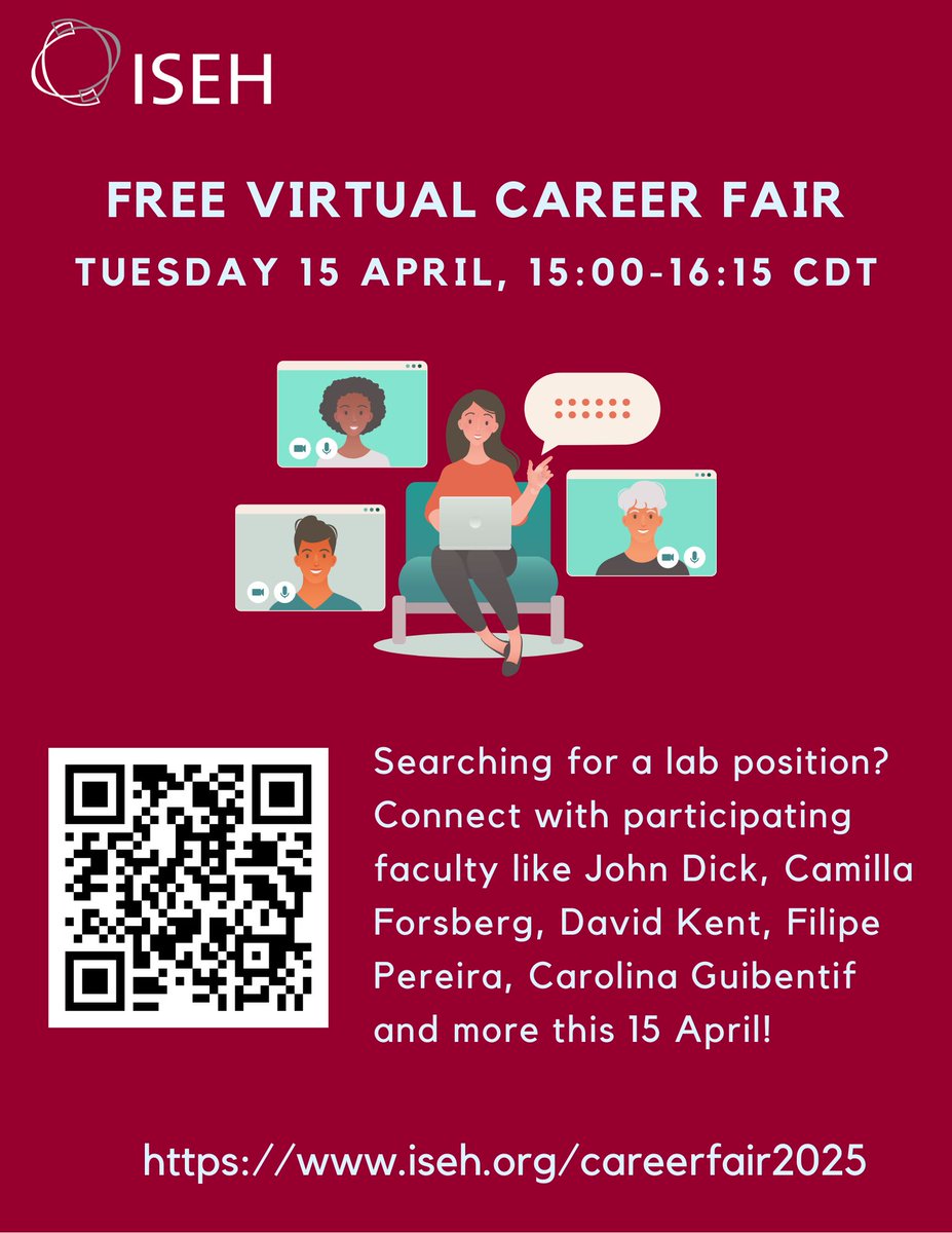 Trainees - it's not too late to sign up for the Career Fair! Join us for this free event to meet expert faculty hiring from around the world. Registration closes 15 April at 09:00 CDT. iseh.org/careerfair2025
