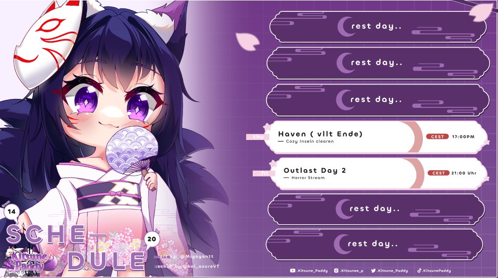 Hier ist der Streamplan für diese Woche💜

🌸Do: Haven (wahrscheinlich das Ende)
🌸Fr: 2. mal Outlast (send help)