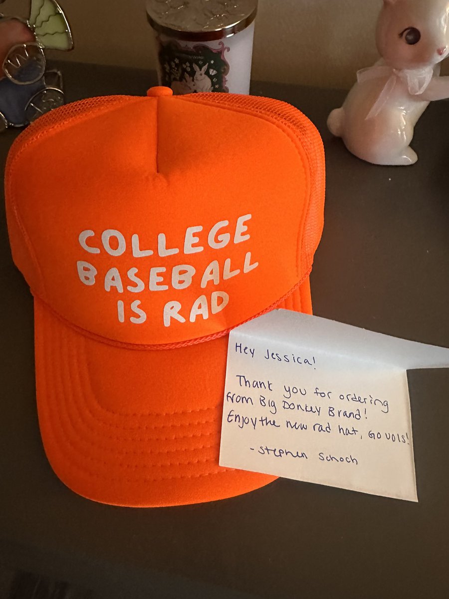So excited about this hat <a href="/bigdonkey47/">Stephen Schoch</a> because college baseball is my fav #collegebaseballisrad🧡🤍🍊⚾️ and hand written thank yous are 🤌🏼