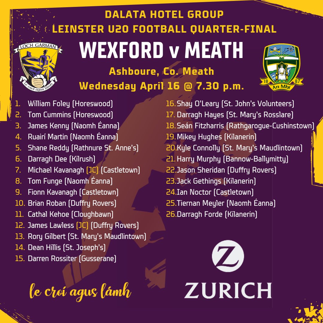 Here's our U20 football team, proudly supported by Zurich, for Wednesday's trip to take on Meath in the Leinster Championship quarter-final. We wish them best of luck.

🎟️leinstergaa.ie/leinster-gaa-t…. Not available in shops. U16s go free.
📲Live updates here, with ESET
📹TG4 YouTube