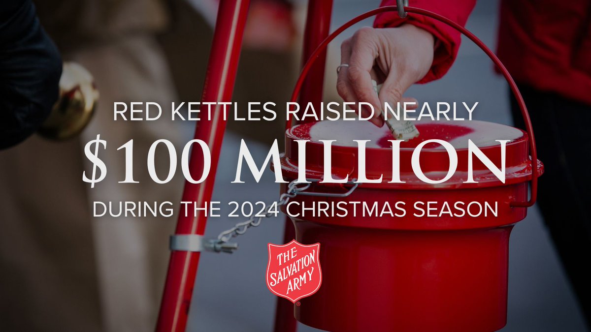 Thanks to incredible nationwide support, The Salvation Army #RedKettles raised nearly $100M to help those in need year-round. We are sincerely grateful for all our Red Kettle Partners, volunteers, and supporters who made this possible. ❤️

Learn more at: salvationarmyusa.org/the-salvation-…