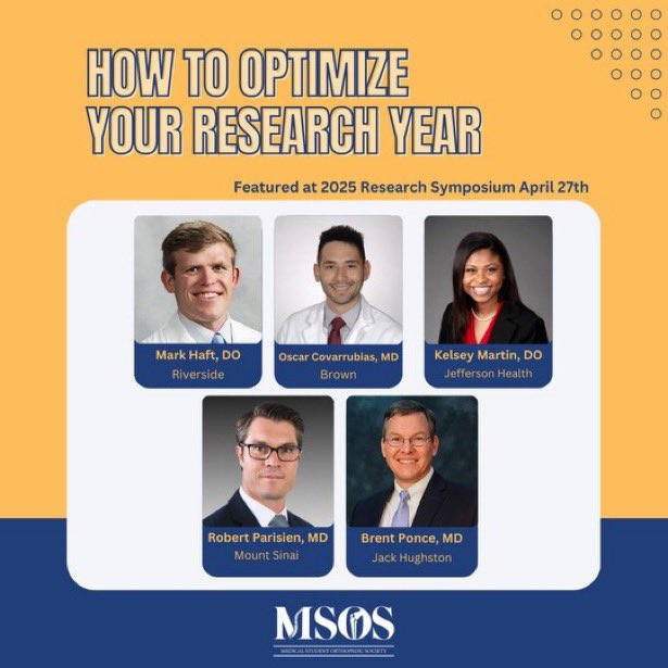 An honor to contribute to the upcoming annual Medical Student Orthopedic Society (MSOS) Research Symposium.