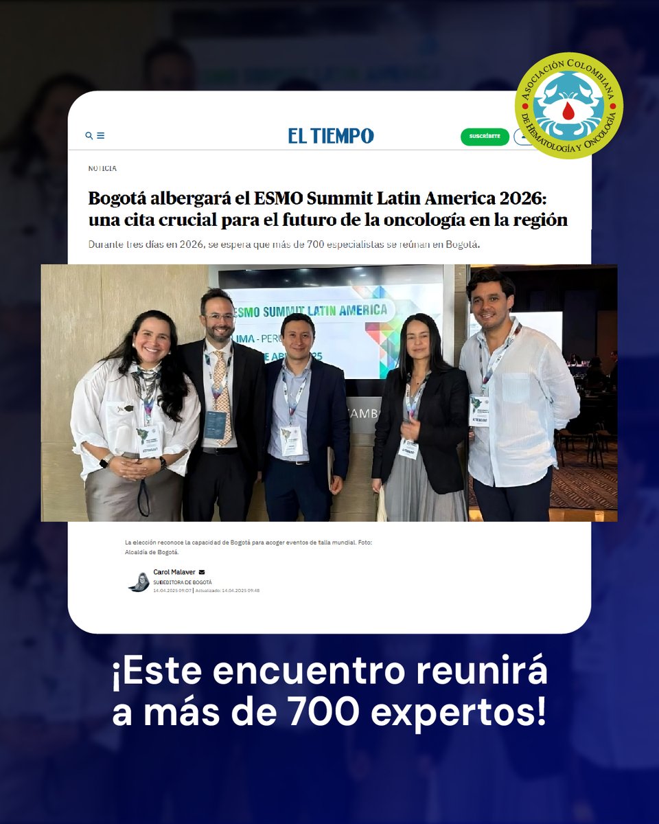 🚨 ¡BOGOTÁ HACE HISTORIA! 🚨
La capital será sede del #ESMOSummit2026, uno de los eventos más importantes del mundo en Oncología.
📢 Organizan: ACHO y el Bureau de Convenciones de Bogotá.
🔗 eltiempo.com/bogota/bogota-…
#BogotáACHO #OncologíaLatinoamericana #SaludGlobal