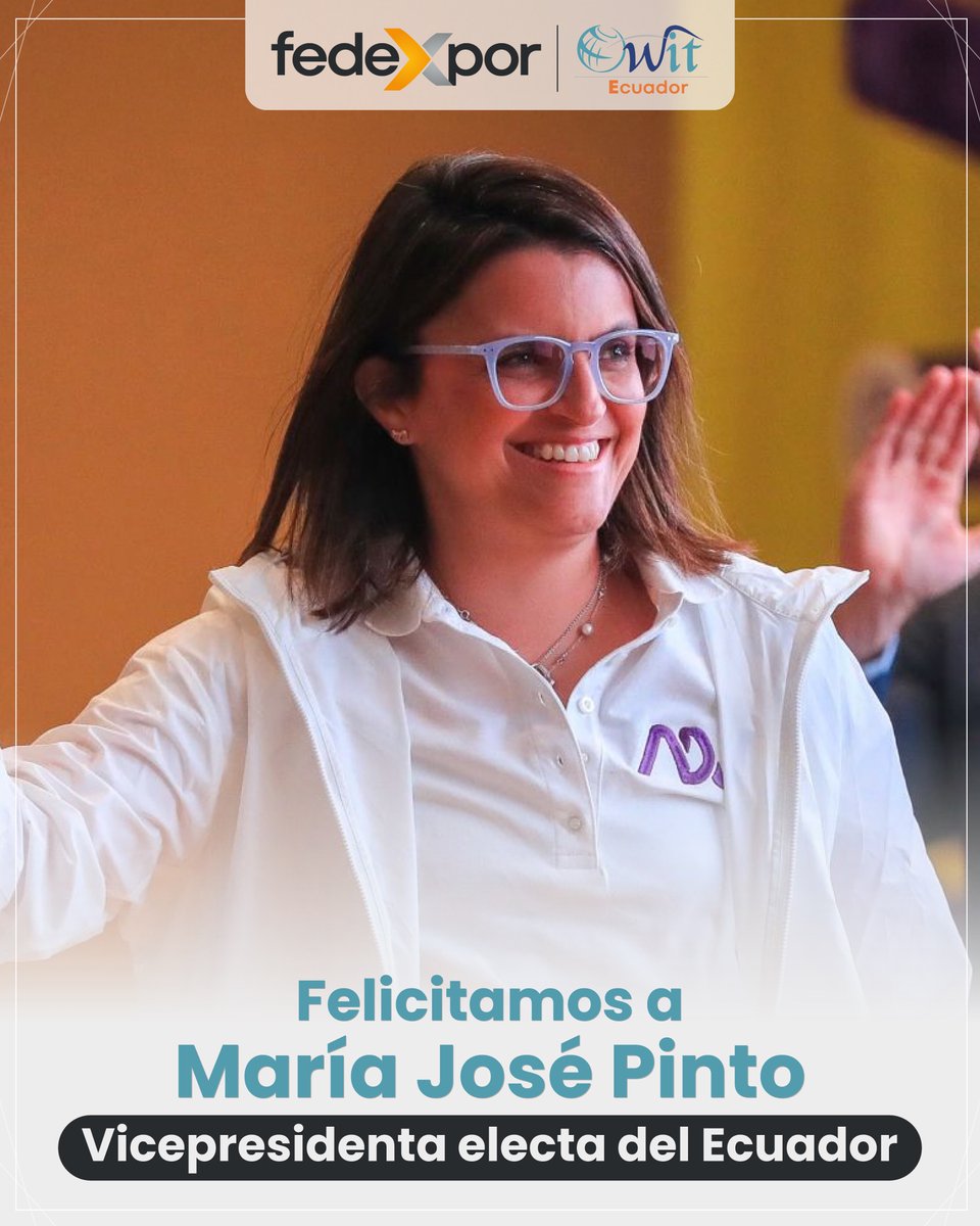 OwitEcuador (@owitecuador) on Twitter photo OWIT Capítulo Ecuador felicita a <a href="/mjpintoec/">María José Pinto 🇪🇨 Ecuador</a>, Vicepresidenta electa del Ecuador. Reconocemos su destacado liderazgo, compromiso y trayectoria que se proyectan hacia un nuevo rol histórico para las mujeres ecuatorianas. OWIT Capítulo Ecuador felicita a <a href="/mjpintoec/">María José Pinto 🇪🇨 Ecuador</a>, Vicepresidenta electa del Ecuador. Reconocemos su destacado liderazgo, compromiso y trayectoria que se proyectan hacia un nuevo rol histórico para las mujeres ecuatorianas.