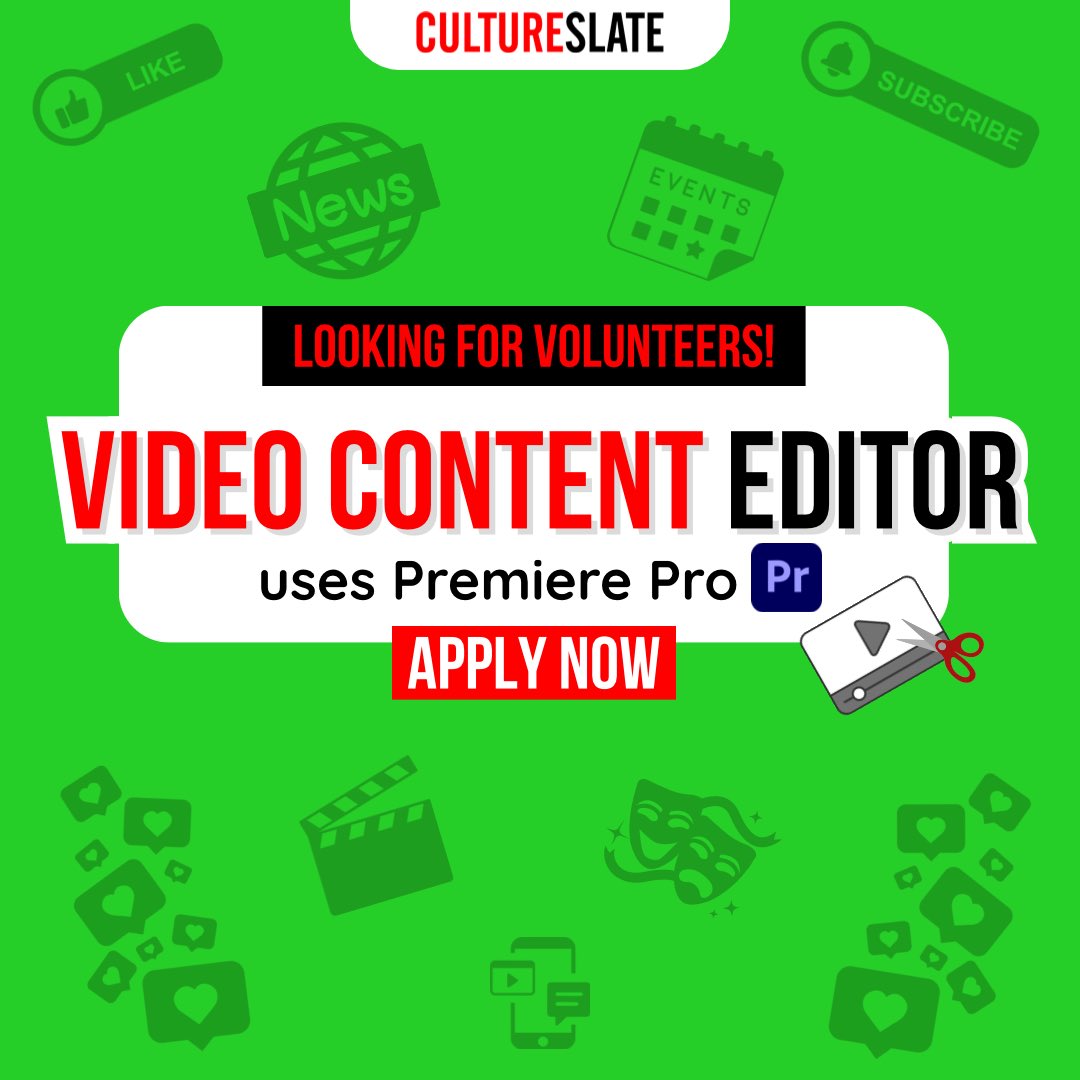 Are you a video editor with Premiere Pro experience? Apply here: joincultureslate.com/position.php?n…