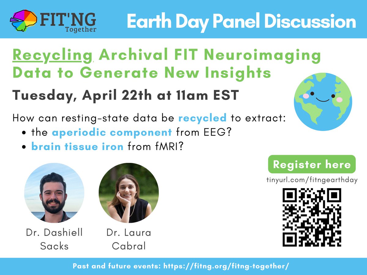 Fetal, Infant, & Toddler Neuroimaging Group—FIT’NG (@fit_ngin) on Twitter photo Join us next Tuesday, April 22nd at 11:00am EST for a free Earth Day panel discussion on Recycling Archival FIT Neuroimaging Data with <a href="/DashiellSacks/">Dashiell Sacks</a> and Dr. Laura Cabral!
Registration is free and open to all at: tinyurl.com/fitngearthday Join us next Tuesday, April 22nd at 11:00am EST for a free Earth Day panel discussion on Recycling Archival FIT Neuroimaging Data with <a href="/DashiellSacks/">Dashiell Sacks</a> and Dr. Laura Cabral!
Registration is free and open to all at: tinyurl.com/fitngearthday