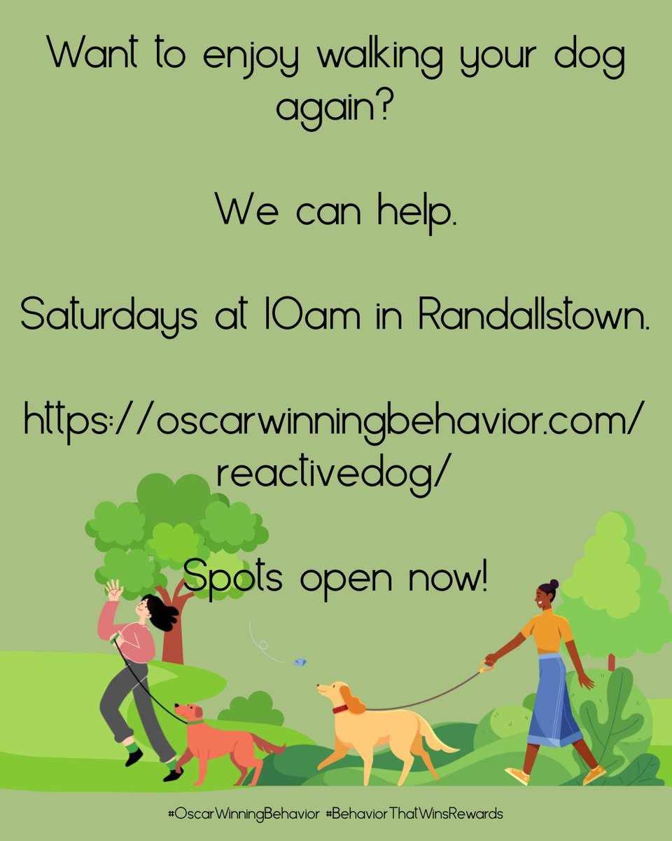 OscarWinning's tweet image. Spring&apos;s beautiful dog walking weather means lots of other dogs for your dog to shriek at.
Fortunately, our GRRR class can help!
OscarWinningBehavior.com/reactivedog

#BehaviorThatWinsRewards #ReactiveDogs #BarkyDog
#doglife #happydog #doglover