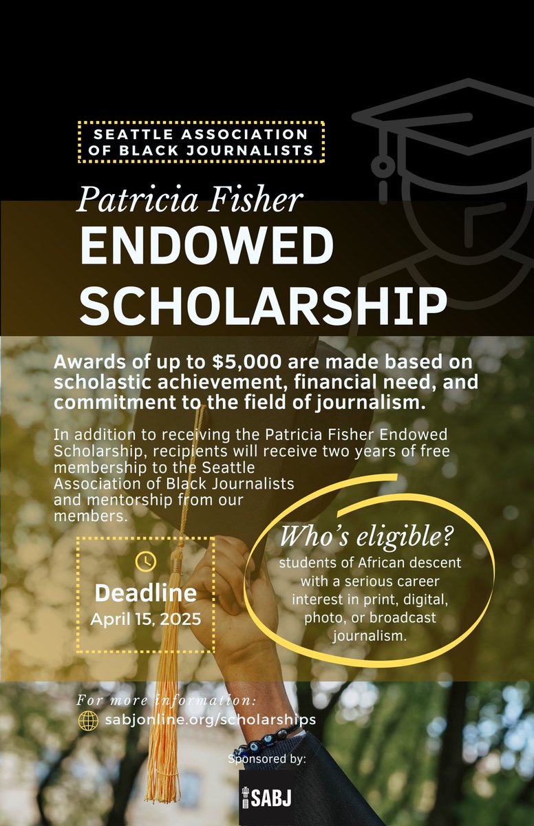 Last chance to apply!

The Patricia Fisher Endowed Scholarship application closes tomorrow! This opportunity is for students passionate about journalism and storytelling.
Make sure your voice is heard and your dreams are funded.

sabjonline.org/scholarships