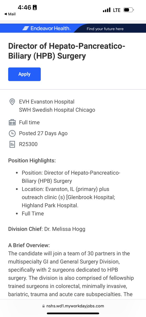 Melissa Hogg (@hoggndmd) on Twitter photo Looking for <a href="/SocSurgOnc/">Society of Surgical Oncology</a> or <a href="/AHPBA/">AHPBA</a> trained HPB Surgeon. #HPBHeroines apply!
nshs.wd1.myworkdayjobs.com/en-US/ns-eeh/j…
<a href="/IHPBA/">IHPBA</a> <a href="/SSATNews/">SSAT</a> <a href="/AmColSurgCancer/">ACS Cancer Programs</a> <a href="/AcademicSurgery/">Assoc4AcademicSurgery</a>
🎓 Associate Professor level
🥼 Researcher
🤖 Robot experience/ ❤️er preferred
⛽️ HAI pump interest / liver ❤️er preferred Looking for <a href="/SocSurgOnc/">Society of Surgical Oncology</a> or <a href="/AHPBA/">AHPBA</a> trained HPB Surgeon. #HPBHeroines apply!
nshs.wd1.myworkdayjobs.com/en-US/ns-eeh/j…
<a href="/IHPBA/">IHPBA</a> <a href="/SSATNews/">SSAT</a> <a href="/AmColSurgCancer/">ACS Cancer Programs</a> <a href="/AcademicSurgery/">Assoc4AcademicSurgery</a>
🎓 Associate Professor level
🥼 Researcher
🤖 Robot experience/ ❤️er preferred
⛽️ HAI pump interest / liver ❤️er preferred