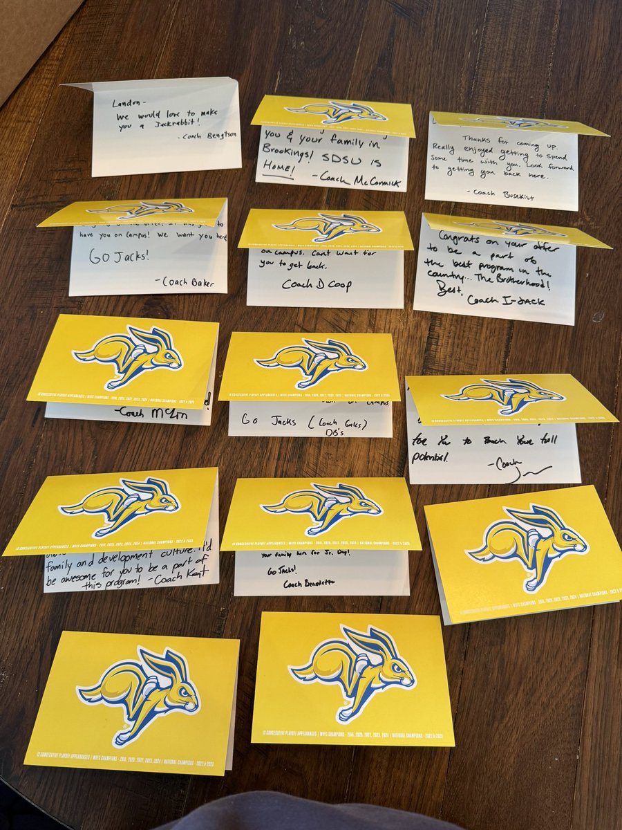 Landon Kalsbeck (@landonkalsbeck) on Twitter photo Blown away by the love from SDSU. Can’t wait to be back in Brookings!! 🐇💛💙
<a href="/CoachDtjackson/">Dan Jackson</a> <a href="/CoachBusekist/">Zane Busekist</a> <a href="/CoachLawrence02/">Jade Lawrence</a> <a href="/Coach_D_Coop/">Deontae Cooper</a> <a href="/CoachiJACK/">Coach IJack - Isaiah T. Jackson</a> <a href="/Coach_Bergy/">Brian Bergstrom</a> <a href="/DakotaRidgeFB/">DakotaRidgeFootball</a> <a href="/DRidgeCoachB1/">Jeremiah Behrendsen</a> <a href="/TeamFullGorilla/">Team Full Gorilla</a> <a href="/JackIllustrated/">Jackrabbit_Illstrtd</a> Blown away by the love from SDSU. Can’t wait to be back in Brookings!! 🐇💛💙
<a href="/CoachDtjackson/">Dan Jackson</a> <a href="/CoachBusekist/">Zane Busekist</a> <a href="/CoachLawrence02/">Jade Lawrence</a> <a href="/Coach_D_Coop/">Deontae Cooper</a> <a href="/CoachiJACK/">Coach IJack - Isaiah T. Jackson</a> <a href="/Coach_Bergy/">Brian Bergstrom</a> <a href="/DakotaRidgeFB/">DakotaRidgeFootball</a> <a href="/DRidgeCoachB1/">Jeremiah Behrendsen</a> <a href="/TeamFullGorilla/">Team Full Gorilla</a> <a href="/JackIllustrated/">Jackrabbit_Illstrtd</a>