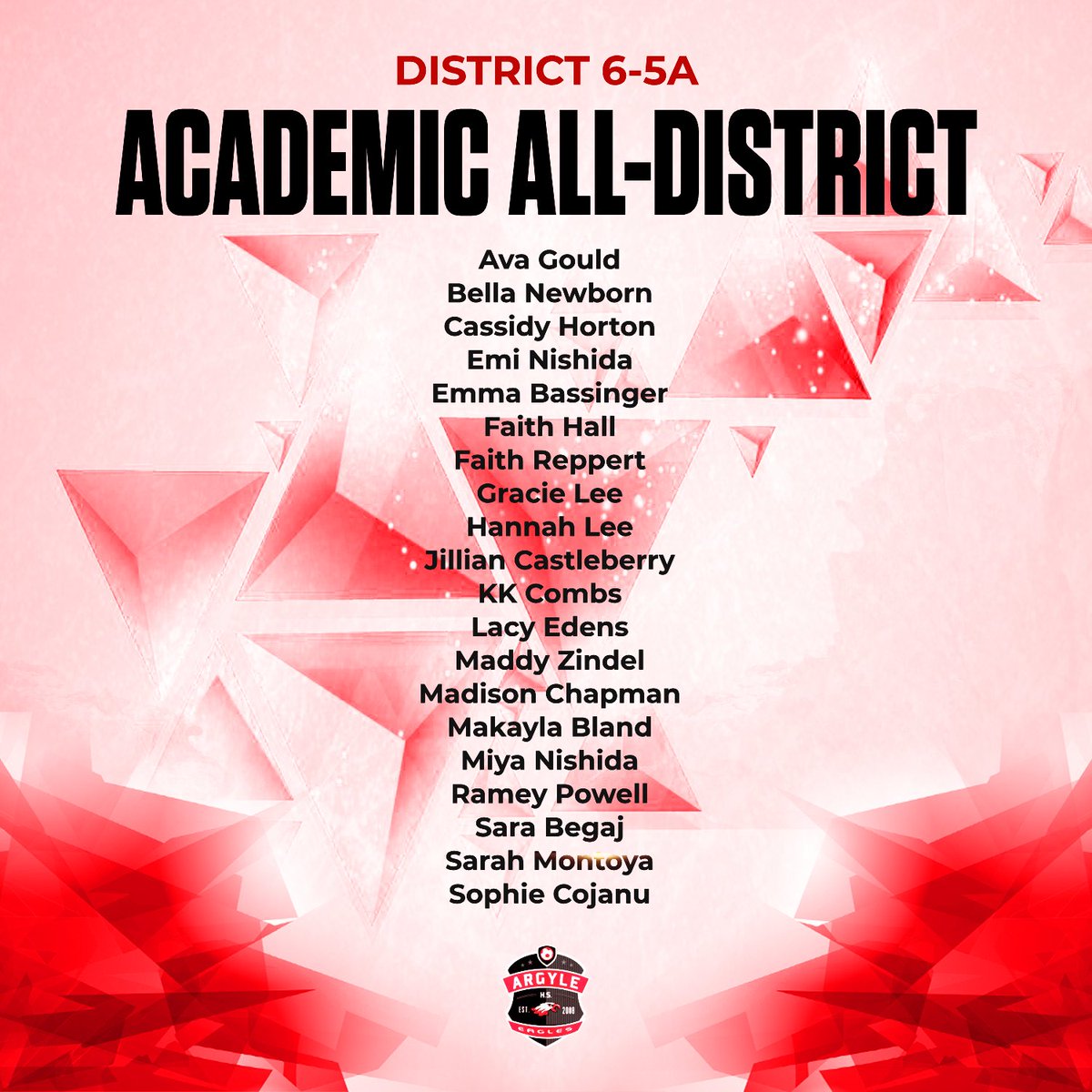 Congratulations to our 6-5A Academic All-District members! #GOAL