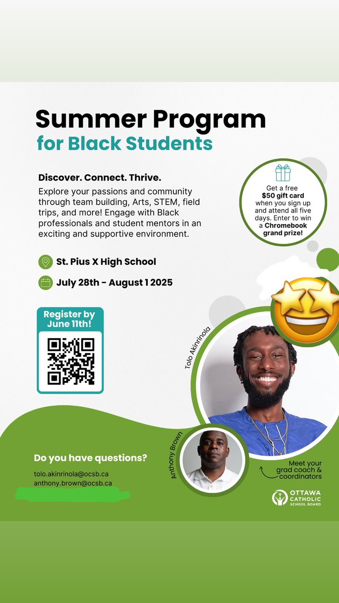 Leslie Emmanuel, OCT (@misslemmanuel) on Twitter photo And we are back for another year of summer program! Make sure you register before June 11th! Share with your students!👏🏽
<a href="/OttCatholicSB/">Ottawa Catholic School Board</a> <a href="/LBPearsonOCSB/">Lester B. Pearson Catholic High School</a> <a href="/StPatricksOCSB/">St. Patrick's High School</a> <a href="/NotreDameOCSB/">Notre Dame High School</a> <a href="/StFXOCSB/">St. Francis Xavier High School</a> <a href="/StPiusXOCSB/">St. Pius X High School</a> <a href="/OCSB_BEN/">OCSB Black Employee Network (BEN)</a> <a href="/ocsbStudents/">OCSB Students</a> <a href="/OttawaCSPA/">Ottawa CSPA</a> <a href="/kajoba_d/">david kajoba</a> And we are back for another year of summer program! Make sure you register before June 11th! Share with your students!👏🏽
<a href="/OttCatholicSB/">Ottawa Catholic School Board</a> <a href="/LBPearsonOCSB/">Lester B. Pearson Catholic High School</a> <a href="/StPatricksOCSB/">St. Patrick's High School</a> <a href="/NotreDameOCSB/">Notre Dame High School</a> <a href="/StFXOCSB/">St. Francis Xavier High School</a> <a href="/StPiusXOCSB/">St. Pius X High School</a> <a href="/OCSB_BEN/">OCSB Black Employee Network (BEN)</a> <a href="/ocsbStudents/">OCSB Students</a> <a href="/OttawaCSPA/">Ottawa CSPA</a> <a href="/kajoba_d/">david kajoba</a>