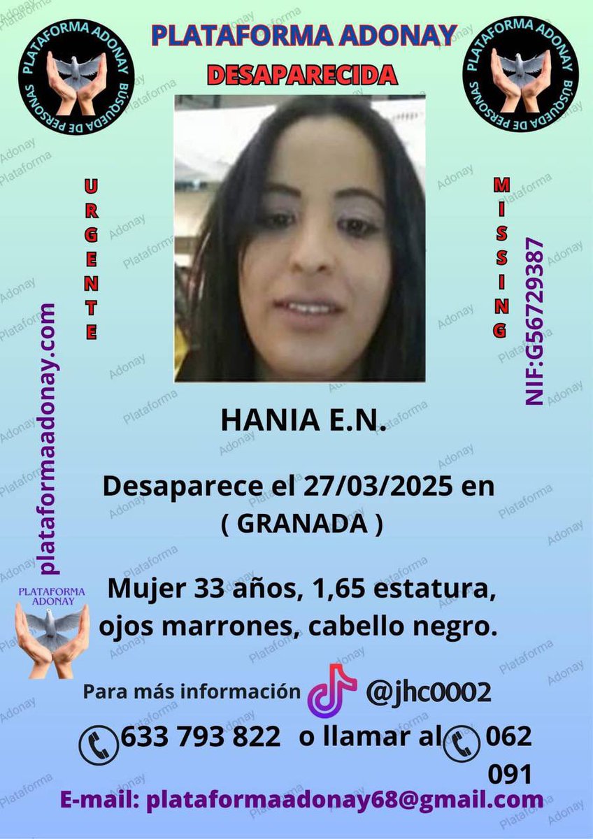 🔴URGENTE 🔴
Se solicita vuestra máxima atención, visibilidad y difusión para encontrar a Hania E. N.
#SOSDesaparecidos
#PlataformaAdonay