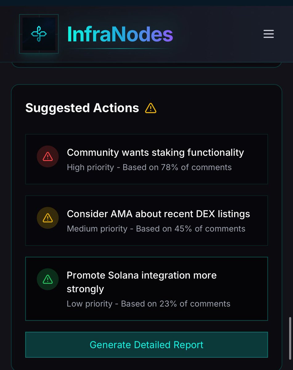 Meet AiMSA – AI Market Sentiment Analysis.

A core InfraNodes tool for Web2 —> Web3 transitions.

AiMSA scans live posts across X, Telegram, and Reddit, then uses NLP &amp; keyword tracking to score sentiment around your token — bullish, neutral, or bearish — in real time.

A tool