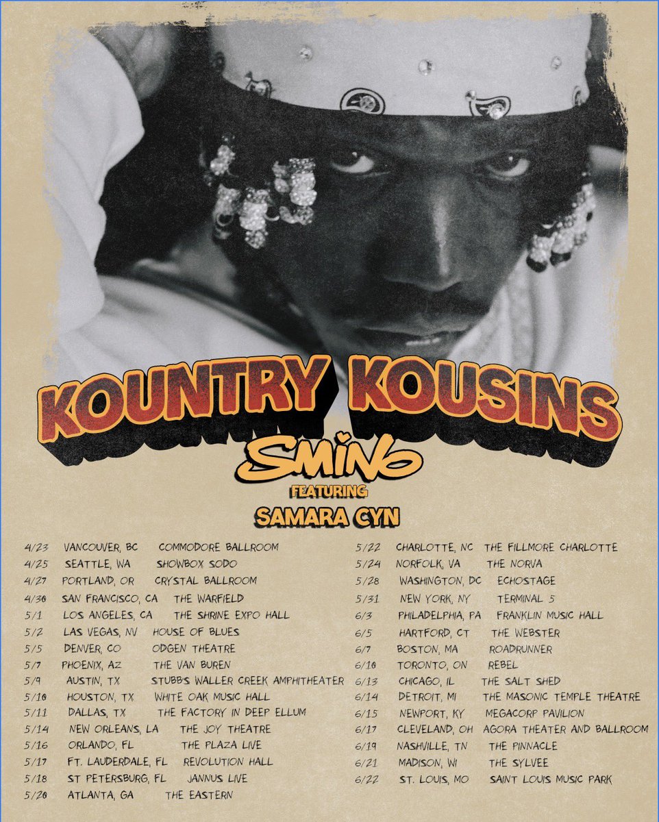 smino's tweet photo. KOUNTRY KOUSINS TOUR STARTS IN 9 DAZE 🌀 https://t.co/0xpvPr8iZJ