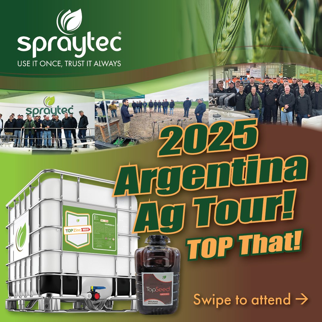 spraytec_aus's tweet photo. Exciting news as we near the end of our 'TOP That!' Argentina Ag Tour Promotion!

Eligibility orientates around #TopSeed: our innovative seed treatment partner, &amp; #TOPZincMax; our early post-em foliar phytostimulant!

Open to growers, retailer managers &amp; agronomists.

TOP that? https://t.co/yQkecfuo3v