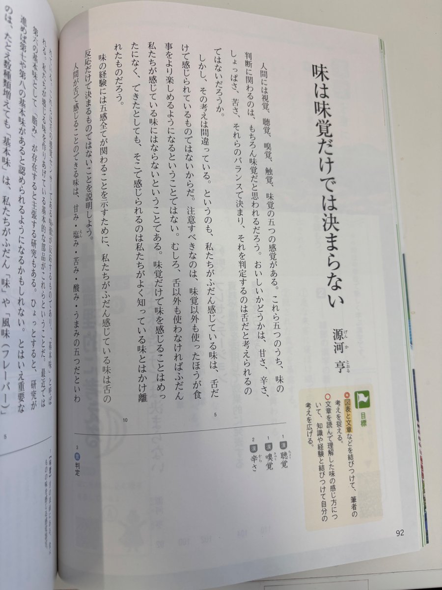 TohruGenka's tweet photo. 中公新書から刊行された『美味しいとは何か』の一部を抜粋・編集したものが三省堂の中学2年生用の教科書『現代の国語2』に掲載されました。 https://t.co/8xLpOIwr3B