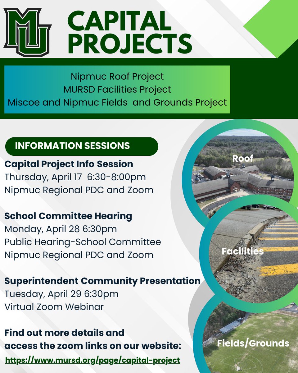 maureenmcohen's tweet image. Come join our information session this Thursday to learn more about the MURSD capital project proposals.