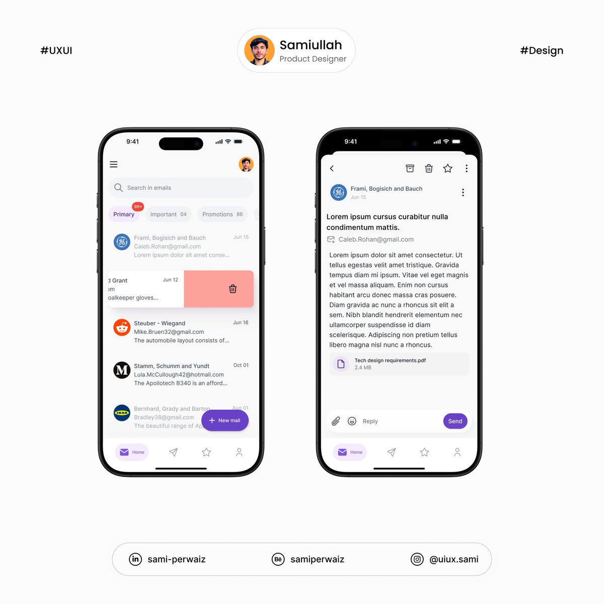 uxui_sami's tweet photo. Email App – UI/UX Concept.
#UIUXDesign #EmailApp #ProductDesign #UIDesign #UXDesign #FigmaDesign #MobileDesign #MinimalDesign #InterfaceDesign #UserExperience #UXUIDesigner #DesignExploration https://t.co/LhJnhnk7t1